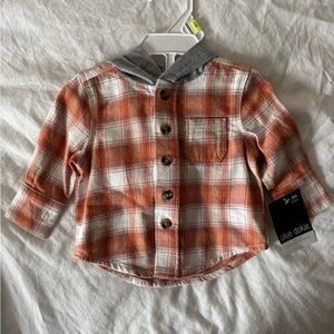 Okie Dokie Orange and Gray Plaid Shirt with Hood